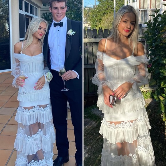 NWT JONATHAN SIMKHAI Threaded Lace Tulle Ruffle dress Size 8 - Picture 3 of 16